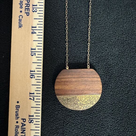 Earth & Fire Sun Necklace Wood Etched Brass Jewelry Chain Accessory Medallion - Picture 5 of 7